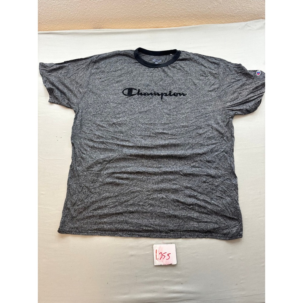 Champion Mens 2XL Gray Heather Script Logo Ringer T-Shirt Short Sleeve Athletic